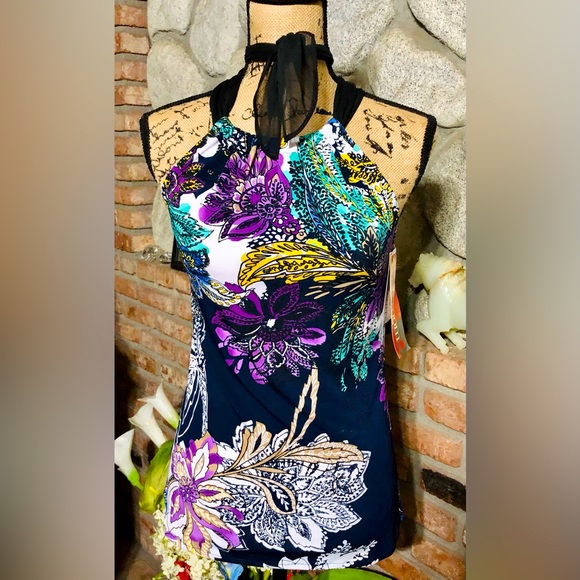 Elie Tahari Beautiful NWT Vibrant Sleeveless Top w/Necktie - Picture 11 of 16